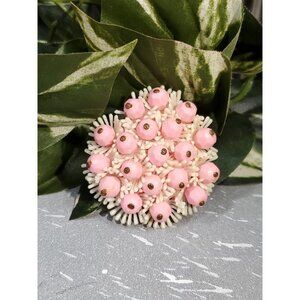 Vintage Pink Coral Clustered Bead Brooch Dome Mermaidcore Statement Cocktail